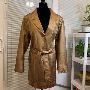 Metrostyle Gold Leather Trench Coat. Size 16.